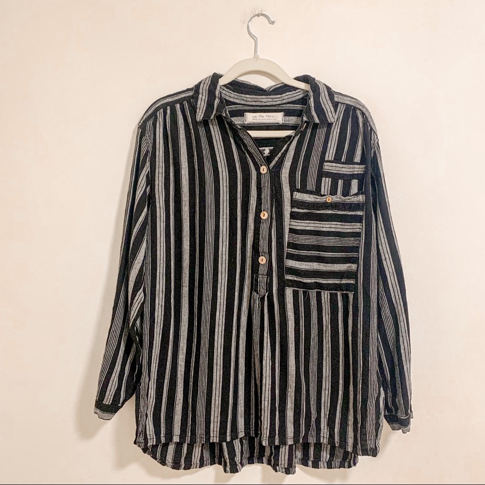 We The Free Black and White Striped Button-Down Shirt